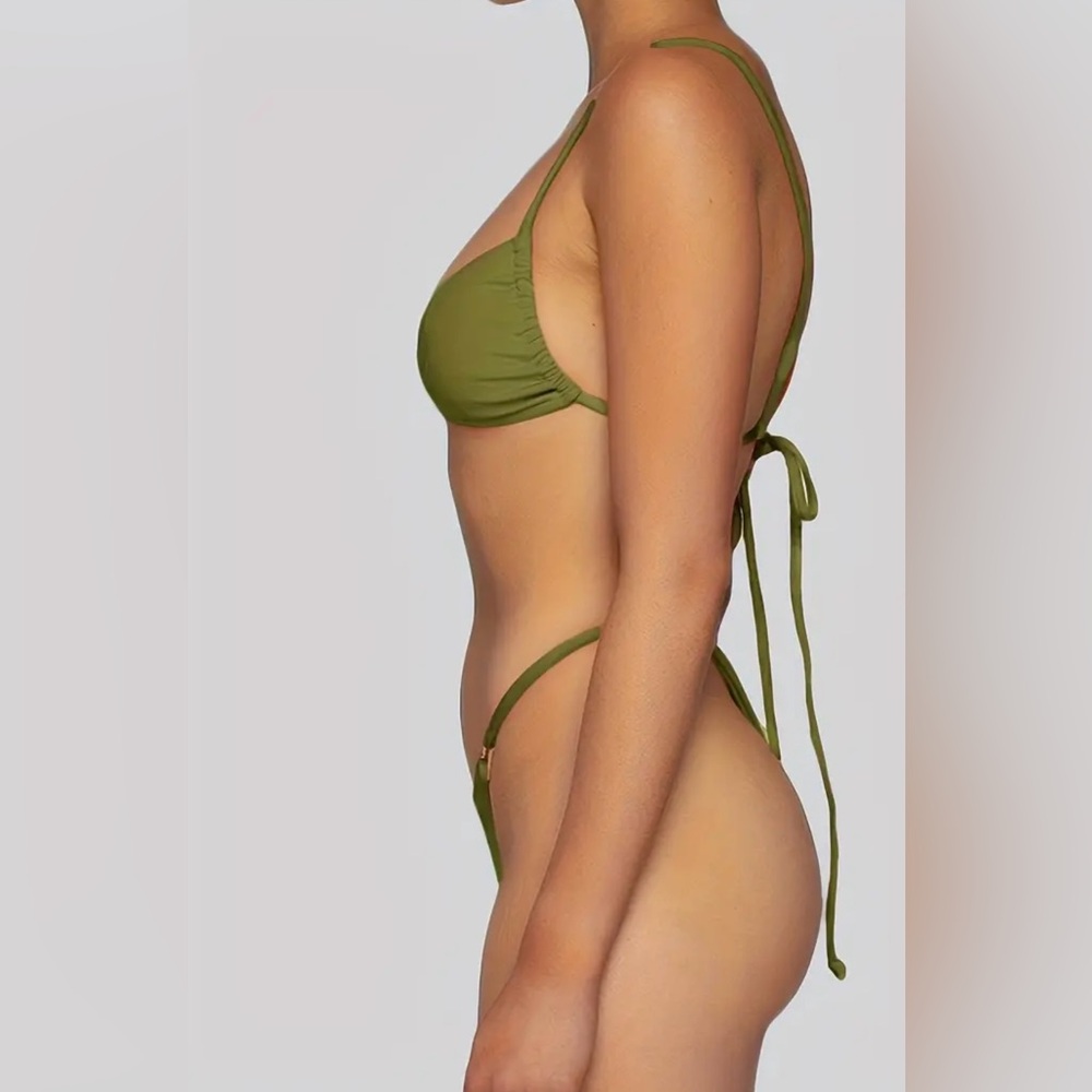 Olive Green Bralette High Cut Cheeky Bikini Set - Picture 2 of 7